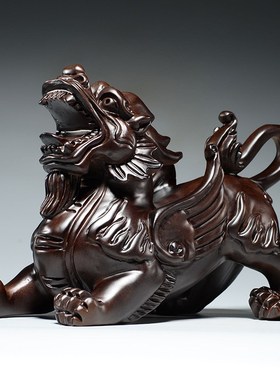 黑檀木貔貅摆件一对大号木质貔貅家居店铺装饰工艺品开业新居送礼