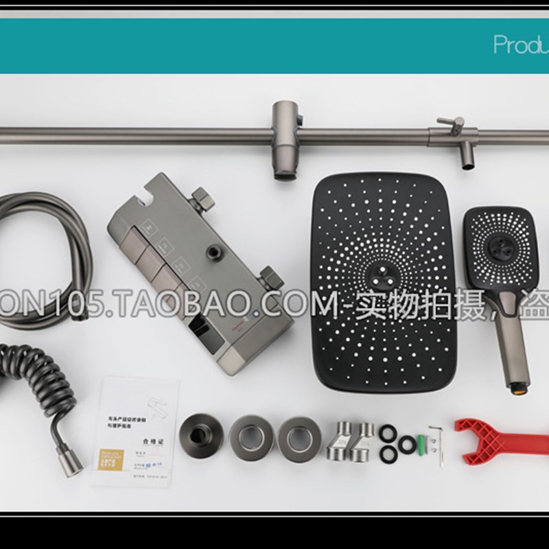 恒温花洒枪灰色钢琴按键航母全铜智D能卫生间淋浴数显套装家用增 - 图3