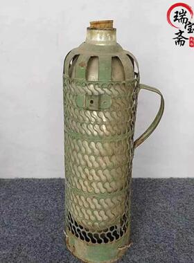民俗怀旧老式铁暖瓶老物件绿色铁皮水瓶壶保温壶农家院装饰摆件