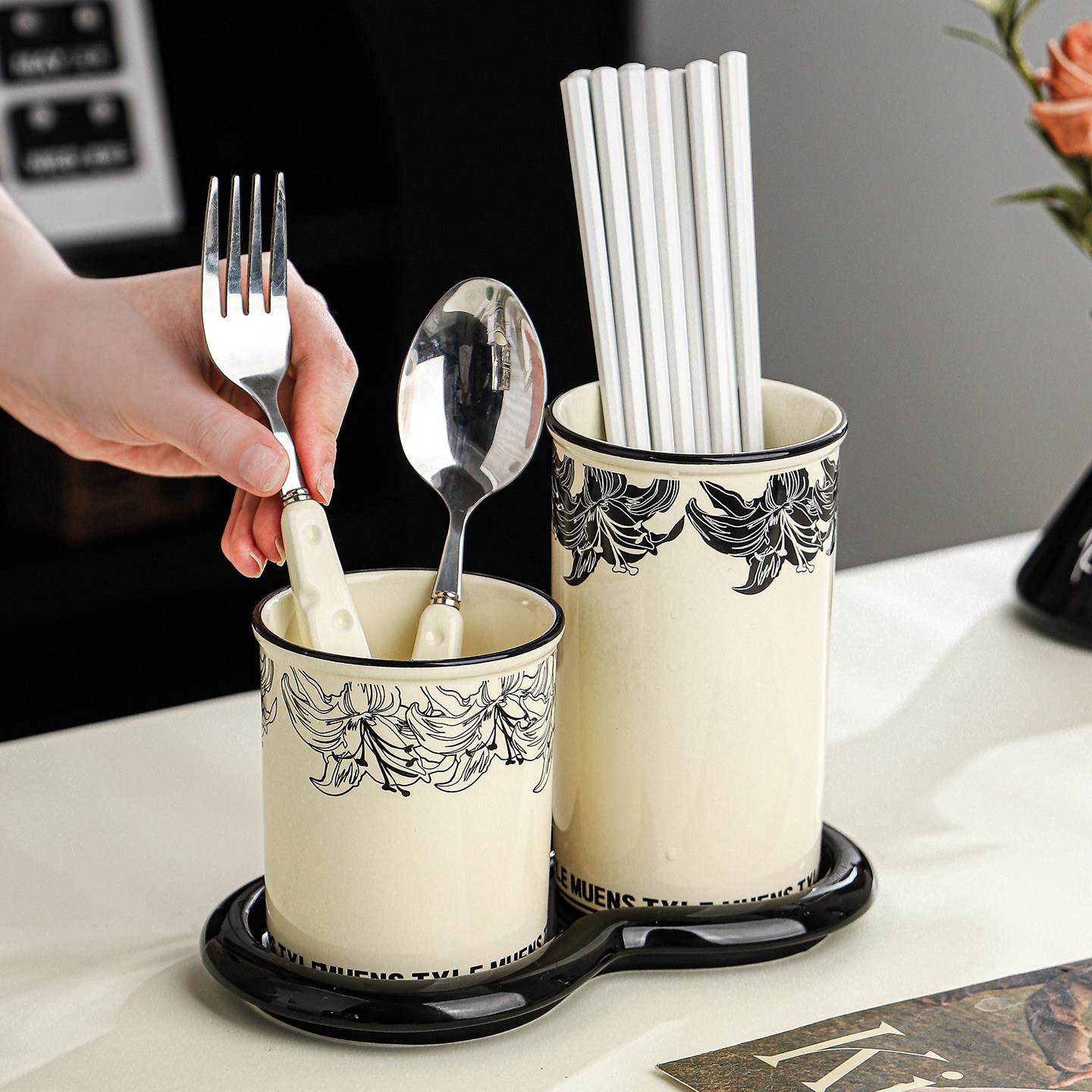 台面筷子收纳盒家用高档新款筷子筒桶沥水防霉陶瓷筷勺笼子置物架,淘宝优惠券,粉丝福利购,淘宝优惠卷