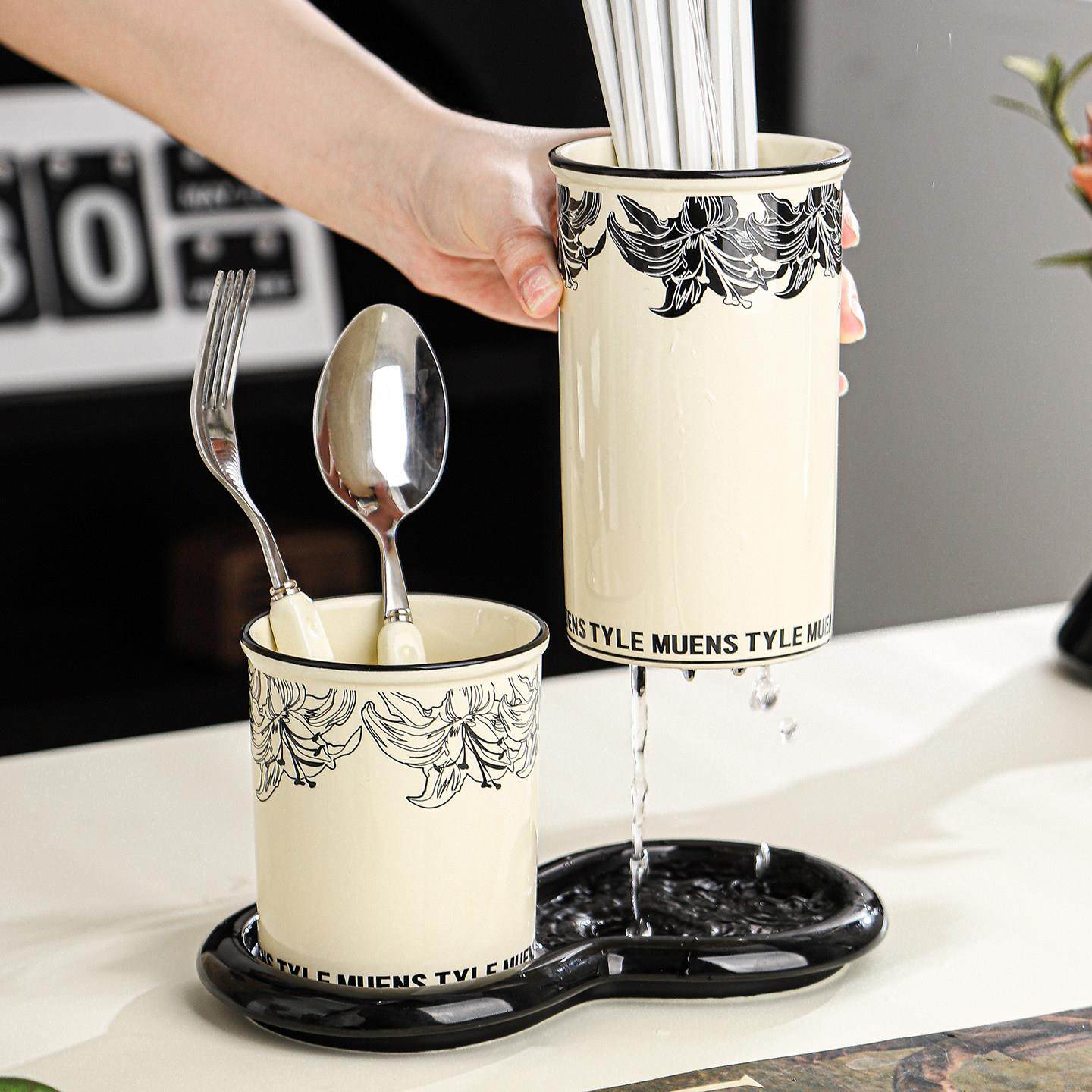 台面筷子收纳盒家用高档新款筷子筒桶沥水防霉陶瓷筷勺笼子置物架,淘宝优惠券,粉丝福利购,淘宝优惠卷