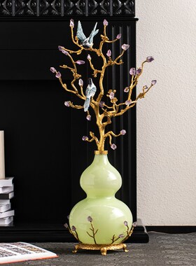 高档轻奢琉璃葫芦l招财喜鹊铜摆件电视柜装饰品客厅玄关工艺品摆