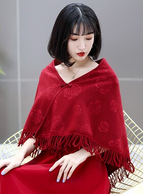 新娘婚纱礼服毛披肩斗篷外套演出旗袍披肩式上衣秋冬外搭加厚女