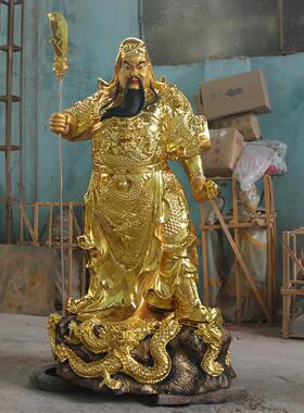 树脂佛像寺庙祠堂工艺品摆件 贴金彩绘1.70m绿袍九龙立刀关公神像