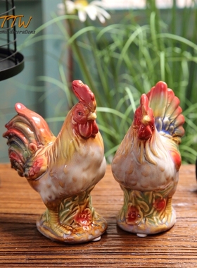 美式乡村鸡陶瓷摆件 家居隔板装饰品 橱柜摆件