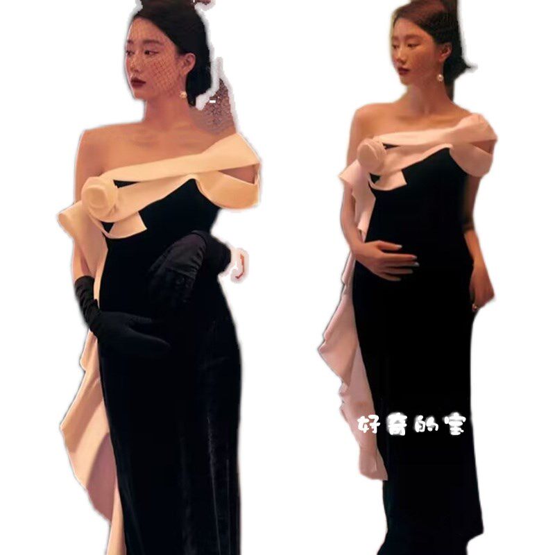 孕妇拍照影楼主题新款法式复古赫本风高级感抹胸连衣裙孕妈咪摄影,淘宝优惠券,粉丝福利购,淘宝优惠卷