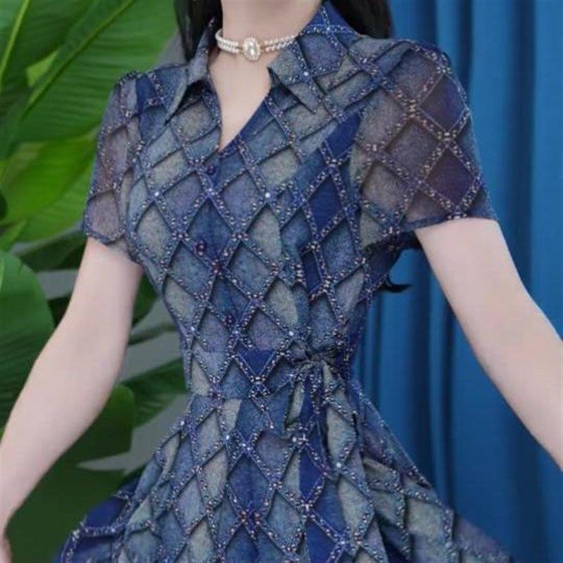 2025年夏季新款时尚短袖连衣裙女气质收腰显瘦中长款印花休闲裙子,淘宝优惠券,粉丝福利购,淘宝优惠卷