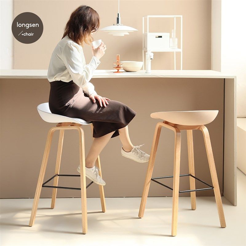 酒吧吧台椅子现代风实木极简约脚垫咖啡厅办公室休息区前台奶油风,淘宝优惠券,粉丝福利购,淘宝优惠卷