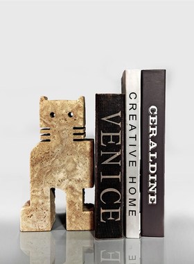 天然洞石猫咪摆i件书靠样板间电视柜展示柜装饰摆件家居软装饰品