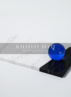 现代简约黑白拼接大理石托盘摆件样板间桌面售楼V处软装饰品摆设