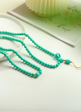 天然原矿高瓷丫角山果冻料绿松石色饰品圆珠貔貅珠法相观音项手链
