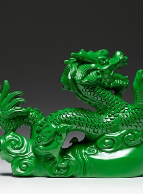 绿色木头龙摆件可爱实木制龙生肖龙木质龙客厅装饰开业送礼工艺礼