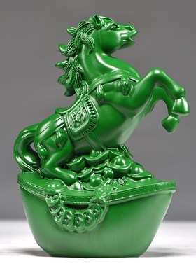 绿色木马摆件实木雕刻马到成功饰品工艺品木质马摆件家居桌面装饰