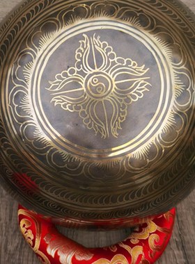西藏颂钵尼泊尔手工坛城经文梵音钵复古摆件铜碗佛音碗瑜伽音疗钵