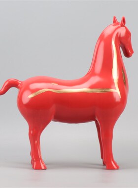 新中式陶瓷红色马客厅玄关招财酒柜摆件装饰工艺品办公室书房摆设
