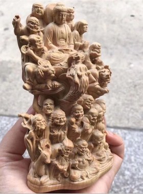 小叶黄杨雕刻十八罗汉佛像摆件实木雕刻降龙伏虎家居乔迁工艺礼品