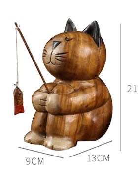 泰国工艺品创意可爱儿童房卡通摆件博古架酒柜装饰品摆件小猫钓鱼