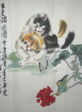 纯手工手绘国画荷花斗方花鸟画玄关床头卧室餐厅装饰画挂画芯带框