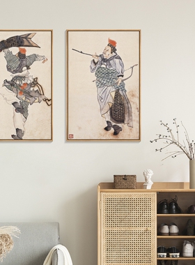 水浒人物画水墨画新中式客厅沙发背景壁画书房装饰画林冲武松挂画
