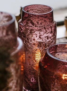 创意夹沙紫晶玻璃灯罩发光火焰质感调光台灯手工X艺术装饰摆件