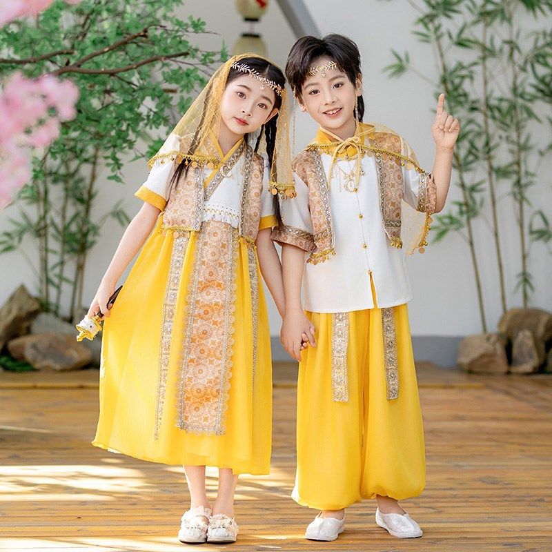 儿童汉服女童连衣裙民族风演出服男童少数民族服装幼儿园舞蹈表演,淘宝优惠券,粉丝福利购,淘宝优惠卷