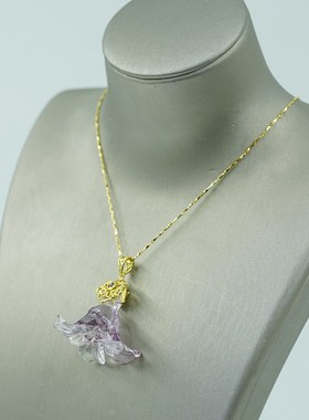 琉璃萱草花吊坠项链轻奢小众设计感锁骨链O送女友七夕情人节礼物