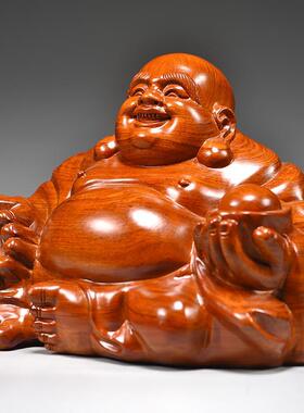 花梨木雕弥勒佛像摆件实木质元宝笑佛家居客厅玄关装饰红木工艺品
