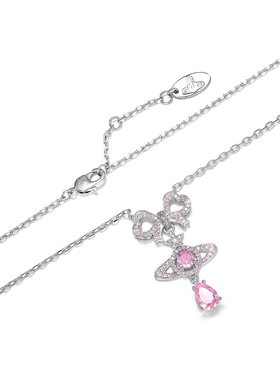 Vivanne Werkend淑女风蝴蝶结锁骨链水滴吊坠西太后项链粉色锆石