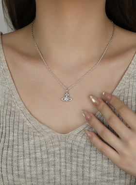 Vivanne Werkend土星西太后吊坠项链女锆石镶嵌银色链条高级感