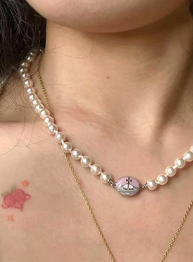 Vivanne西太后同款项链女搪瓷珍珠项链复古百搭串珠气质圆珠链
