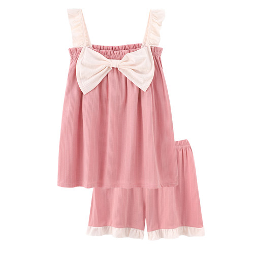 女童睡衣夏季洋气公主风吊带短裤纯棉2023年新款可外穿家居服套装 - 图2