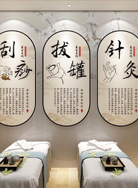 中医养生馆挂画背景院装饰品房间布置足疗采耳店纸壁画
