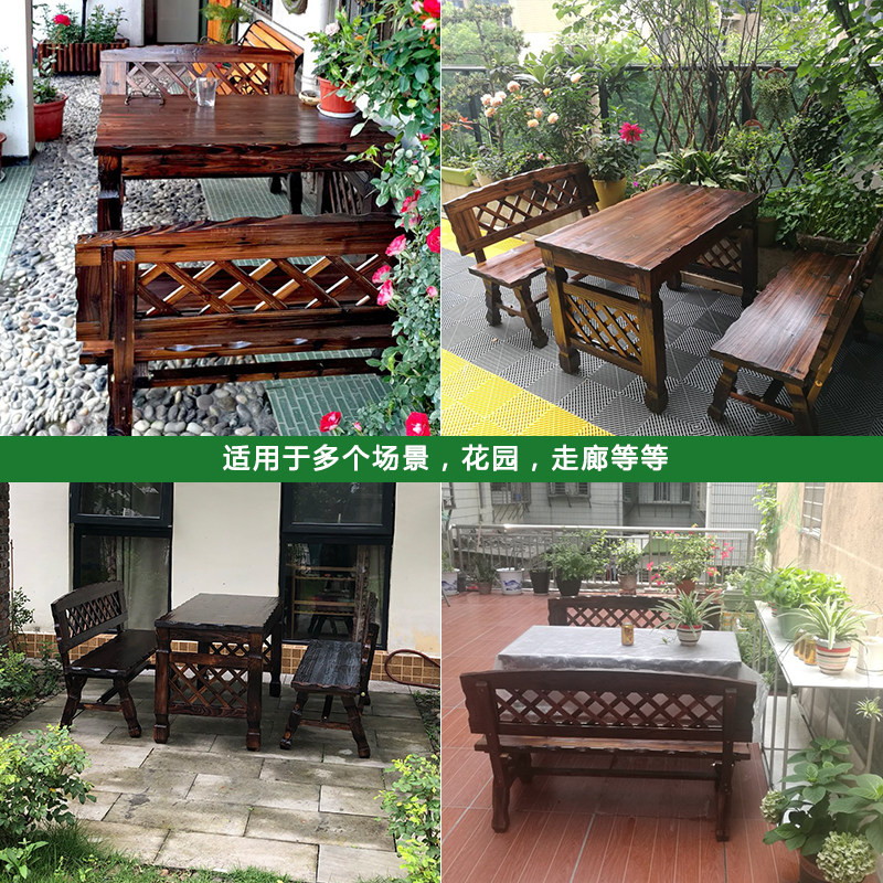 户外阳台桌椅组合室外简约休闲家具露台露天庭院防腐木茶几三件套_虎窝淘