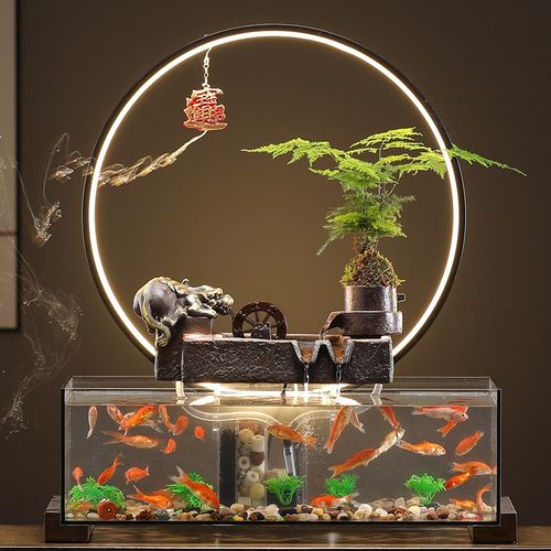 招财貔貅金蟾流水玻璃鱼缸循环水中式客厅办公室乔迁新居礼品 - 图1