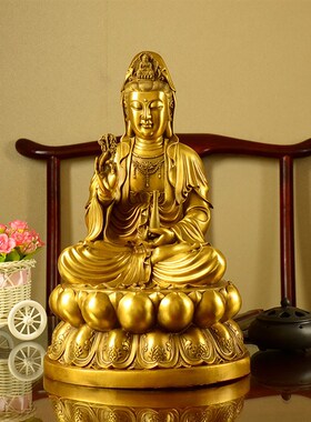 纯铜观音佛像供奉家用铜像摆件普陀山南海坐莲观世音菩萨站像大号