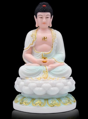 娑婆三圣神像观音菩萨释迦摩尼佛地藏王菩萨真身家用汉白玉道摆件