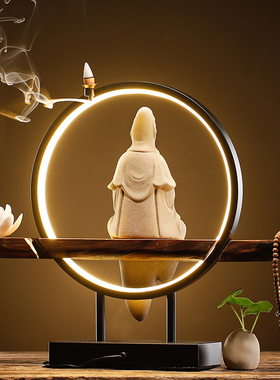 新中式灯圈摆件陶瓷观音菩萨佛像玄关家用供奉客厅桌面装饰家居