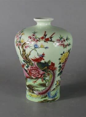 景德镇仿古陶瓷清同治粉彩祥凤莱仪花鸟梅瓶家居装饰展柜收藏摆件