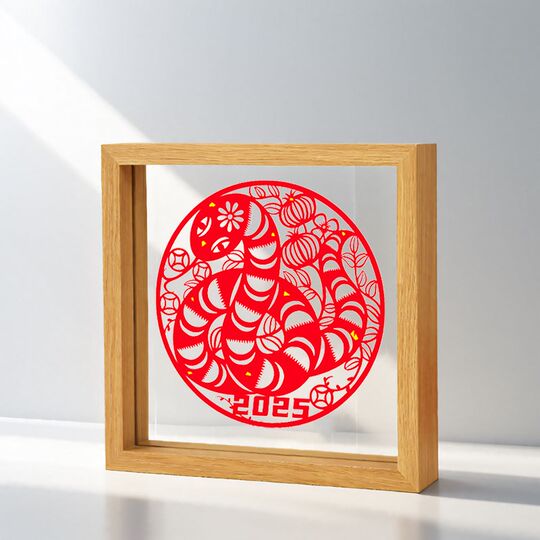 2025 Year of the Snake New Year and Spring Festival Atmosphere Decorative Paintings Handmade Paper Cutting Tableware Photo Frames Traditional Intangible Cultural Heritage Special Gifts