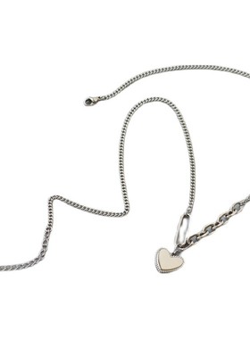 不掉色小众银色爱心拼接链条项链中长链2021年新款设计感七夕