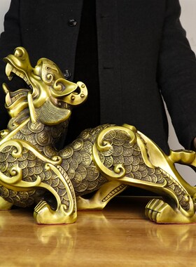 纯铜貔貅摆件霸王金钱貔貅一对身披铜钱家饰品居公司店铺开业礼品