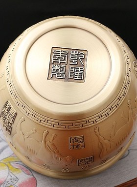 铜缸摆件《五牛图》铜器聚宝盆米缸装饰品送礼办公室客厅铜工艺品