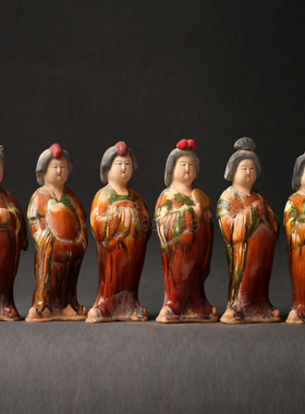 陶瓷仕女摆件仿古唐三彩侍女俑中式复古装饰艺术品古风老货老物件