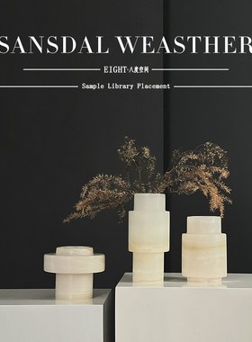 现代简约新中式样板房天然云石花瓶摆件创意时钟烛台托盘桌面装饰