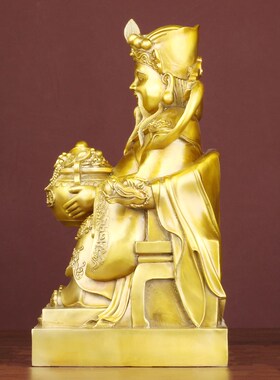 铜财神爷摆件纯铜托元宝财神客厅公司开业大小号聚宝盆财神文财神