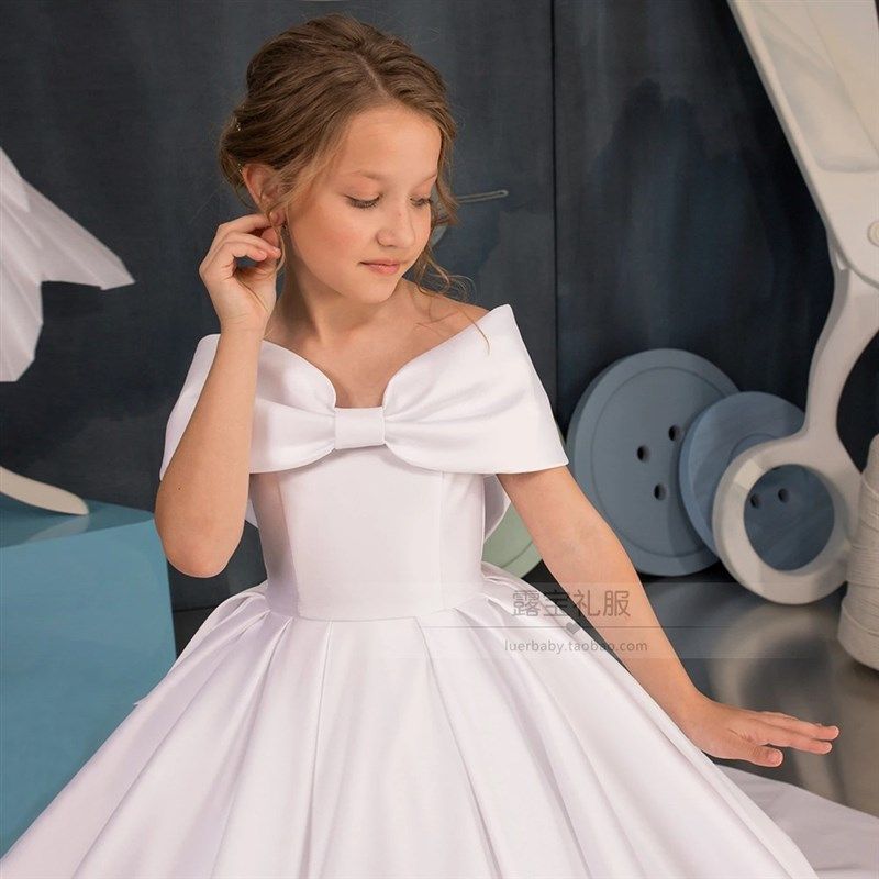 洋气儿童长拖尾礼服女童钢琴生日演出服白色模特走秀高端公主裙子,淘宝优惠券,粉丝福利购,淘宝优惠卷