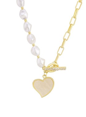 爱心珍珠项链女轻奢小众设计感金属拼接锁骨链气质高级颈链毛衣链