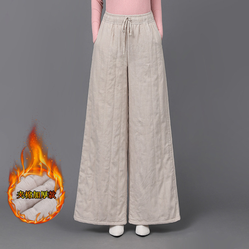 高端棉麻松紧腰系带棉裤美拉德冬款新款高档加厚保暖休闲直筒裤子,淘宝优惠券,粉丝福利购,淘宝优惠卷
