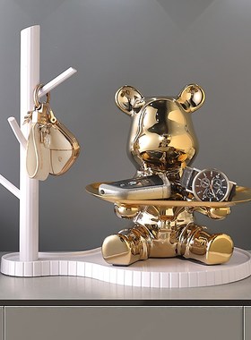 网红入户玄关钥匙收纳摆件置物架轻奢客厅进门口鞋柜爱心熊装饰品