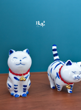 手工猫咪陶瓷摆件创意家居饰品治愈系可爱小猫生日新年礼物包邮